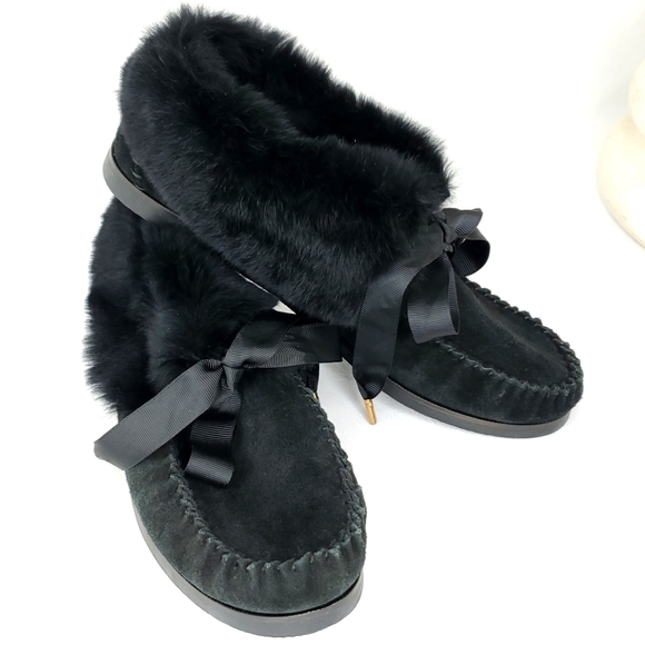 Tory Burch Shoes - TORY BURCH Aberdeen Rabbit Fur Suede Slippers 10M